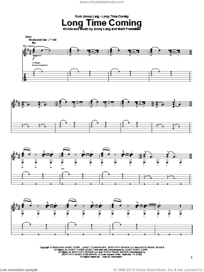 Long Time Coming sheet music for guitar (tablature) by Jonny Lang and Marti Frederiksen, intermediate skill level