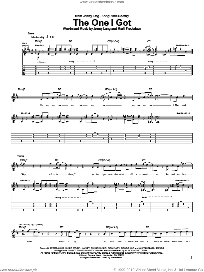 The One I Got sheet music for guitar (tablature) by Jonny Lang and Marti Frederiksen, intermediate skill level