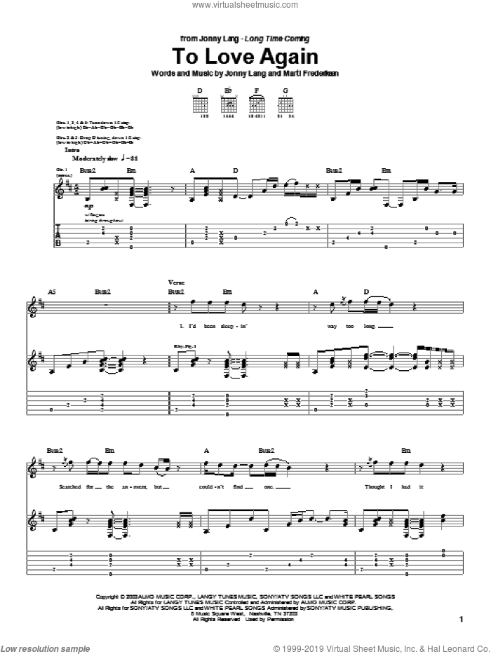 To Love Again sheet music for guitar (tablature) by Jonny Lang and Marti Frederiksen, intermediate skill level