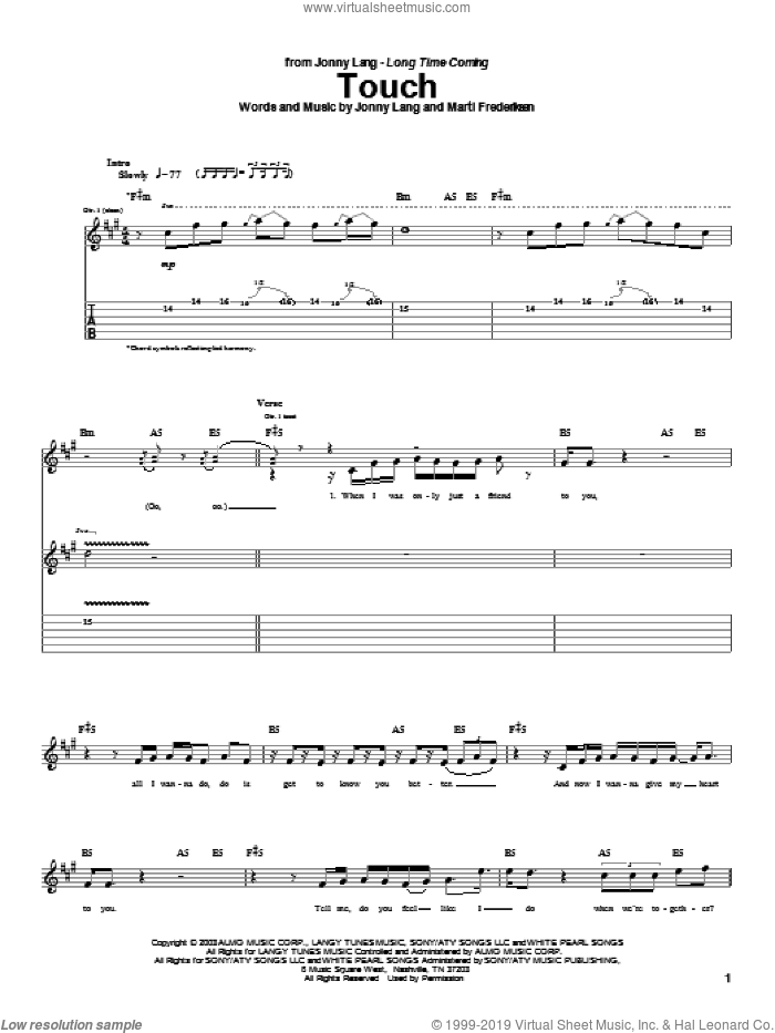 Touch sheet music for guitar (tablature) by Jonny Lang and Marti Frederiksen, intermediate skill level