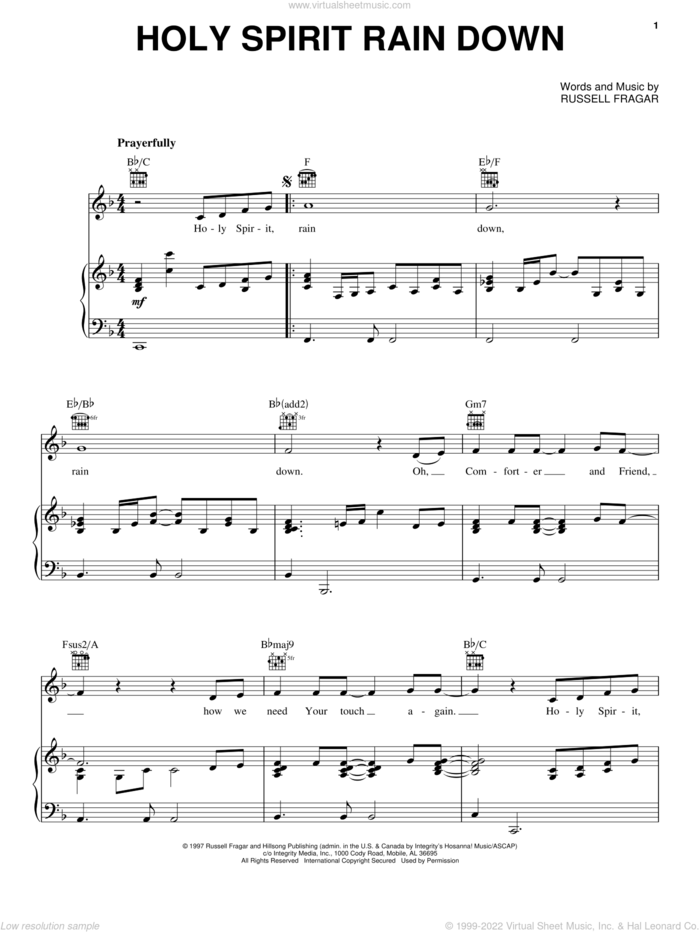 Holy Spirit Rain Down sheet music for voice, piano or guitar by Russell Fragar, intermediate skill level