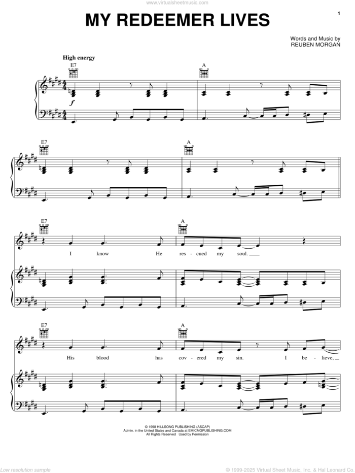 My Redeemer Lives sheet music for voice, piano or guitar by Reuben Morgan and Phillips, Craig & Dean, intermediate skill level