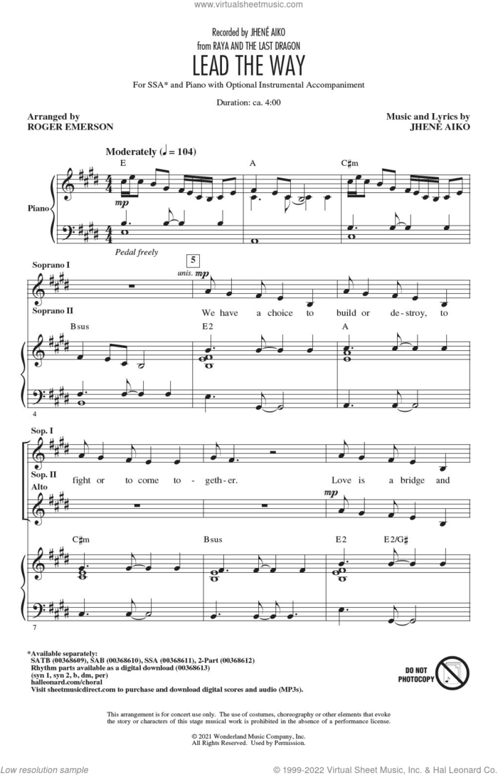 Lead The Way (from Raya And The Last Dragon) (arr. Roger Emerson) sheet music for choir (SSA: soprano, alto) by Jhené Aiko and Roger Emerson, intermediate skill level