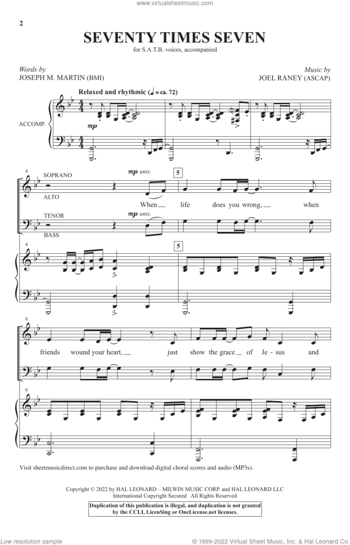 Seventy Times Seven sheet music for choir (SATB: soprano, alto, tenor, bass) by Joel Raney and Joseph M. Martin and Joel Raney and Joseph M. Martin, intermediate skill level