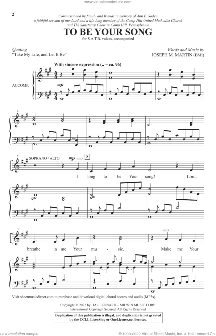 To Be Your Song sheet music for choir (SATB: soprano, alto, tenor, bass) by Joseph M. Martin, intermediate skill level
