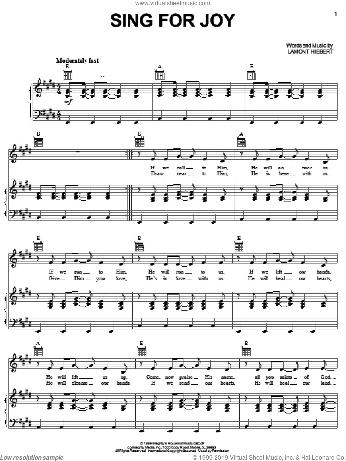 Sing For Joy sheet music for voice, piano or guitar by Lamont Hiebert and Don Moen, intermediate skill level