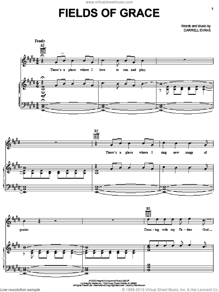 Fields Of Grace sheet music for voice, piano or guitar by Darrell Evans, intermediate skill level