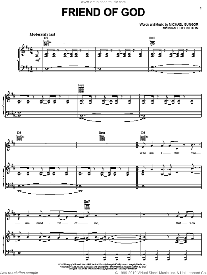 Friend Of God sheet music for voice, piano or guitar by Israel Houghton and Michael Gungor, intermediate skill level