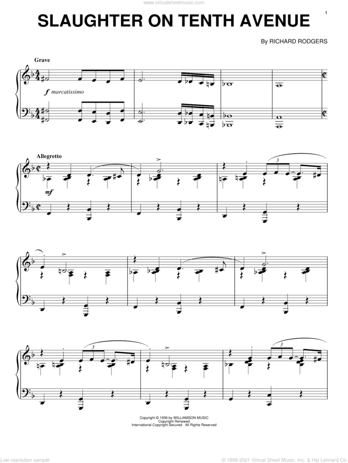 Slaughter On Tenth Avenue sheet music for piano solo by Richard Rodgers, intermediate skill level
