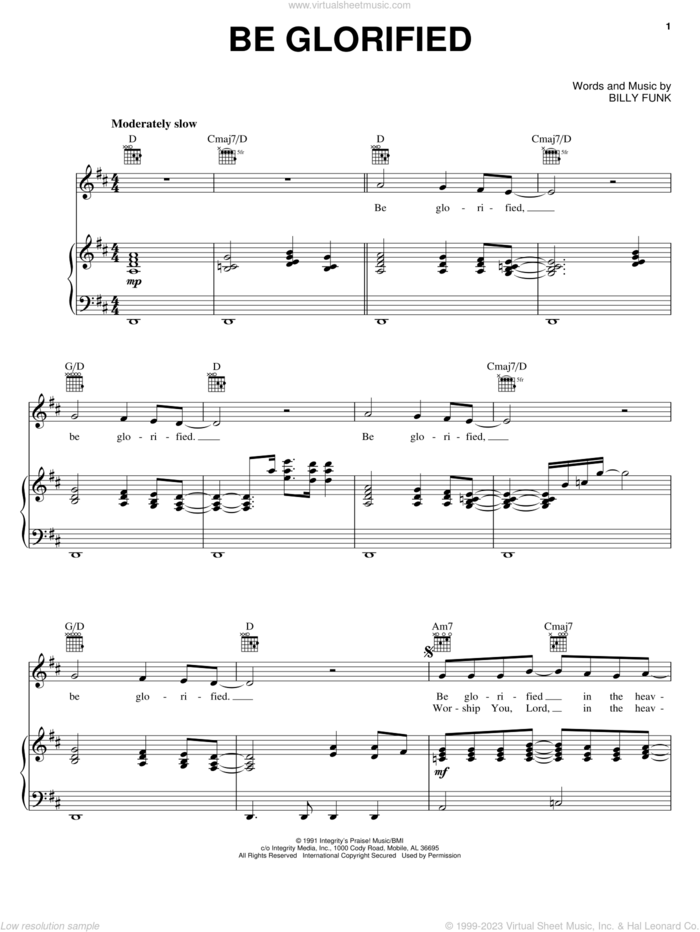 Be Glorified sheet music for voice, piano or guitar by Billy Funk, intermediate skill level