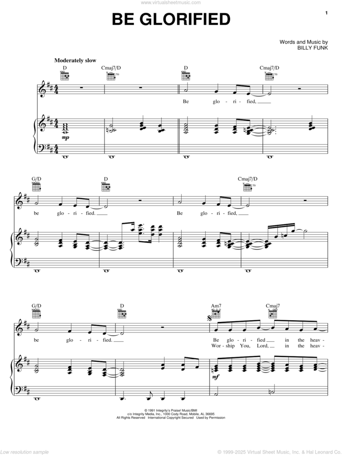 Be Glorified sheet music for voice, piano or guitar by Billy Funk, intermediate skill level