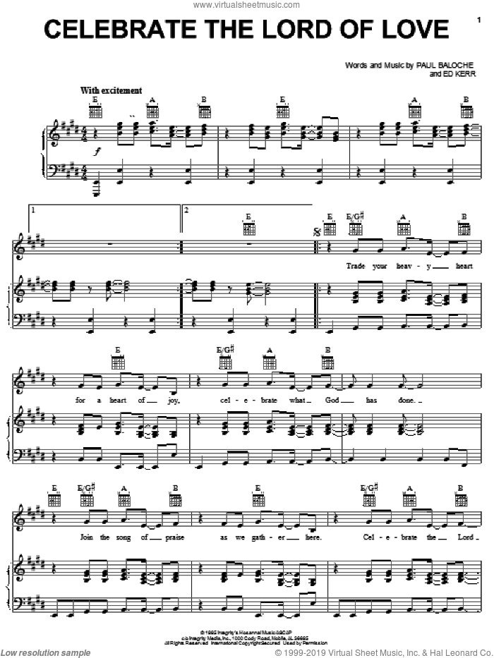 Celebrate The Lord Of Love sheet music for voice, piano or guitar by Paul Baloche and Ed Kerr, intermediate skill level