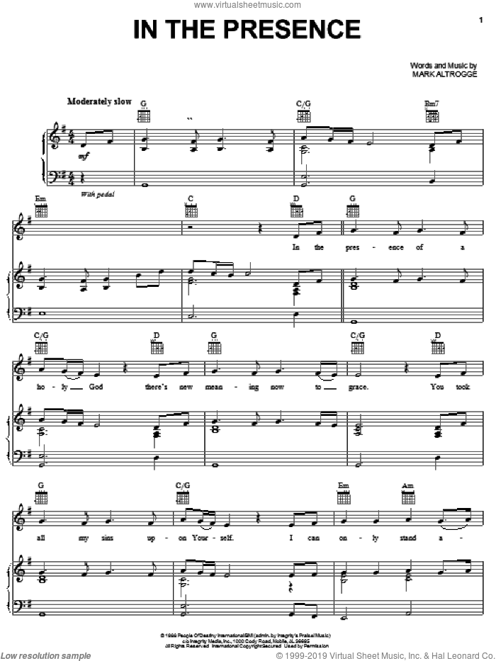 In The Presence sheet music for voice, piano or guitar by Mark Altrogge, intermediate skill level