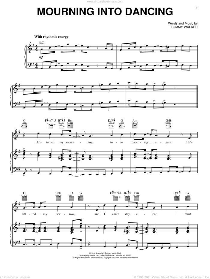 Mourning Into Dancing sheet music for voice, piano or guitar by The Insyderz and Tommy Walker, intermediate skill level