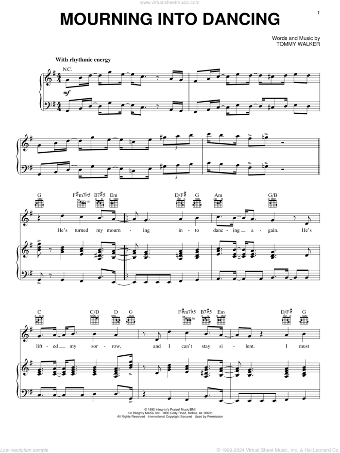 Mourning Into Dancing sheet music for voice, piano or guitar by The Insyderz and Tommy Walker, intermediate skill level