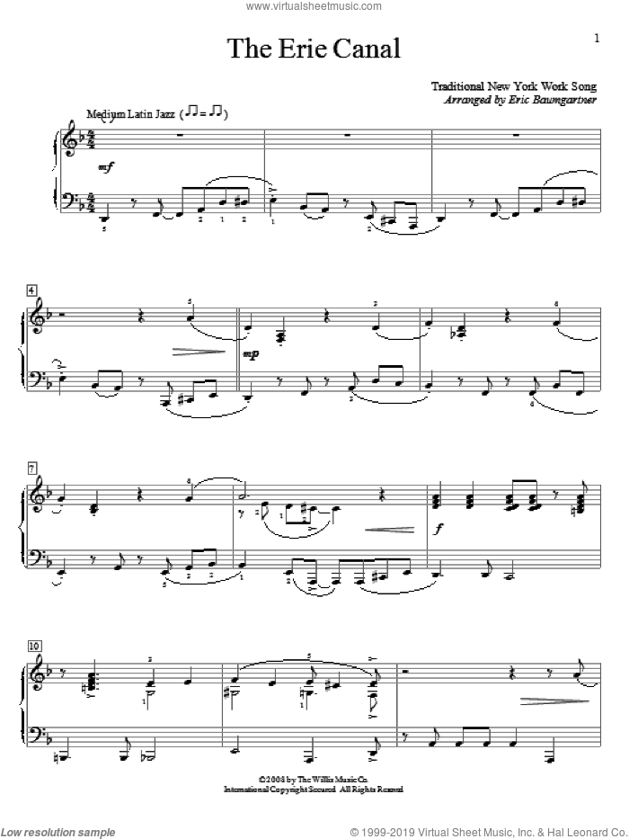 The Erie Canal sheet music for piano solo (elementary) by Eric Baumgartner and Miscellaneous, beginner piano (elementary)