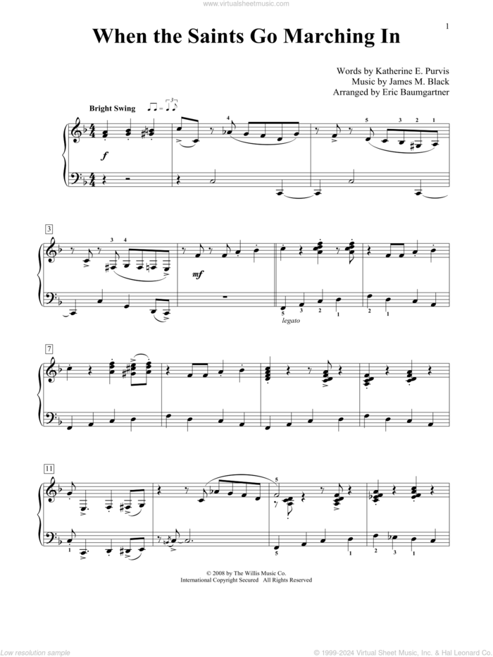 When The Saints Go Marching In sheet music for piano solo (elementary) by Louis Armstrong, Eric Baumgartner, James M. Black and Katherine E. Purvis, beginner piano (elementary)