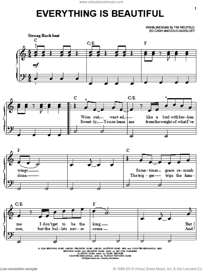 Everything Is Beautiful sheet music for piano solo by Starfield, Doug McKelvey, Ed Cash and Tim Neufeld, easy skill level