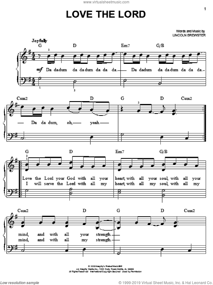 Love The Lord sheet music for piano solo by Lincoln Brewster, easy skill level