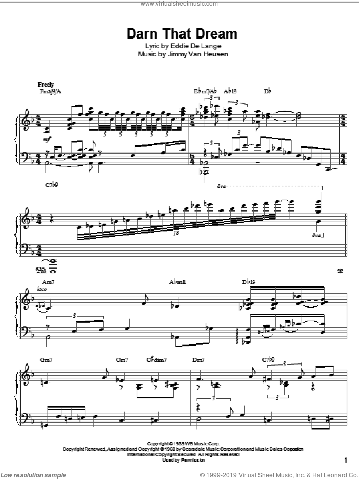 Darn That Dream sheet music for piano solo by McCoy Tyner, Miles Davis, Thelonious Monk, Eddie DeLange and Jimmy Van Heusen, intermediate skill level