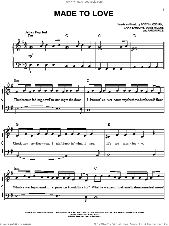 Made To Love sheet music for piano solo by tobyMac, Aaron Rice, Cary Barlowe, Jamie Moore and Toby McKeehan, easy skill level
