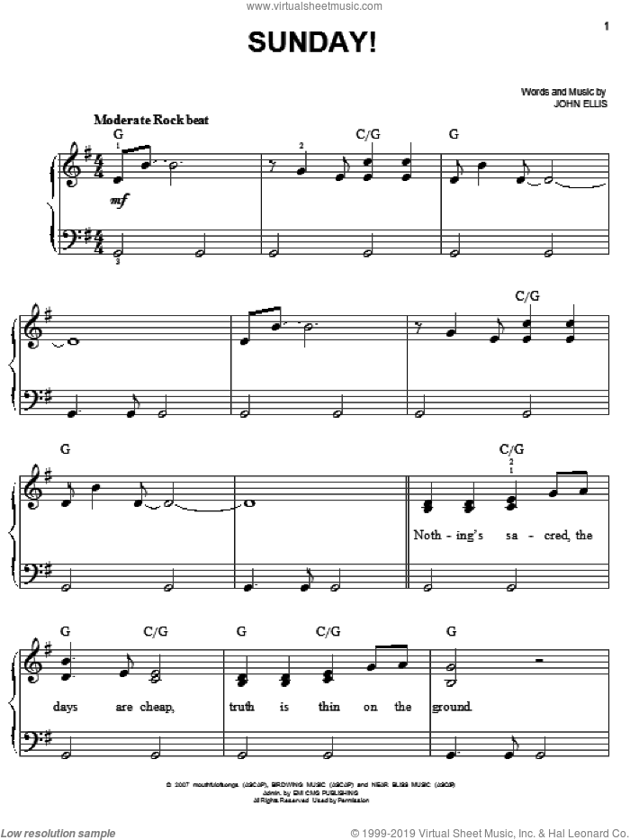 Sunday! sheet music for piano solo by Tree63 and John Ellis, easy skill level