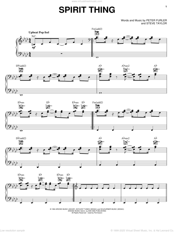 Spirit Thing sheet music for voice, piano or guitar by Newsboys, Peter Furler and Steve Taylor, intermediate skill level