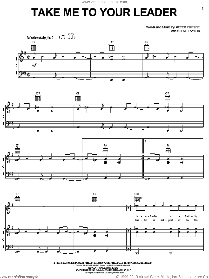 Take Me To Your Leader sheet music for voice, piano or guitar by Newsboys, Peter Furler and Steve Taylor, intermediate skill level