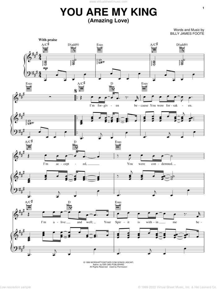 You Are My King (Amazing Love) sheet music for voice, piano or guitar by Newsboys and Billy Foote, intermediate skill level