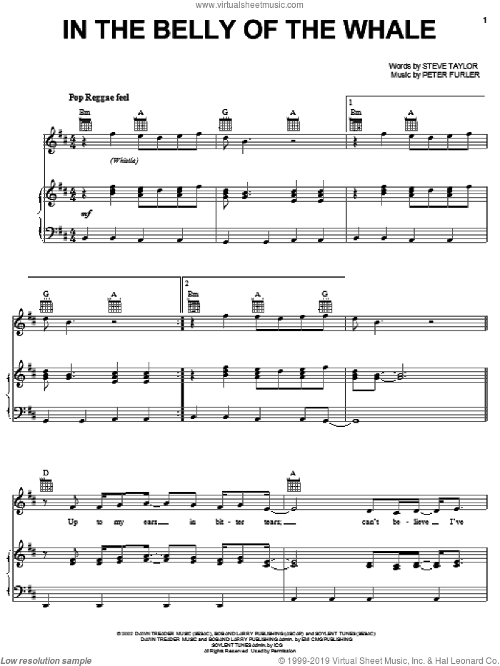 In The Belly Of The Whale sheet music for voice, piano or guitar by Newsboys, Peter Furler and Steve Taylor, intermediate skill level