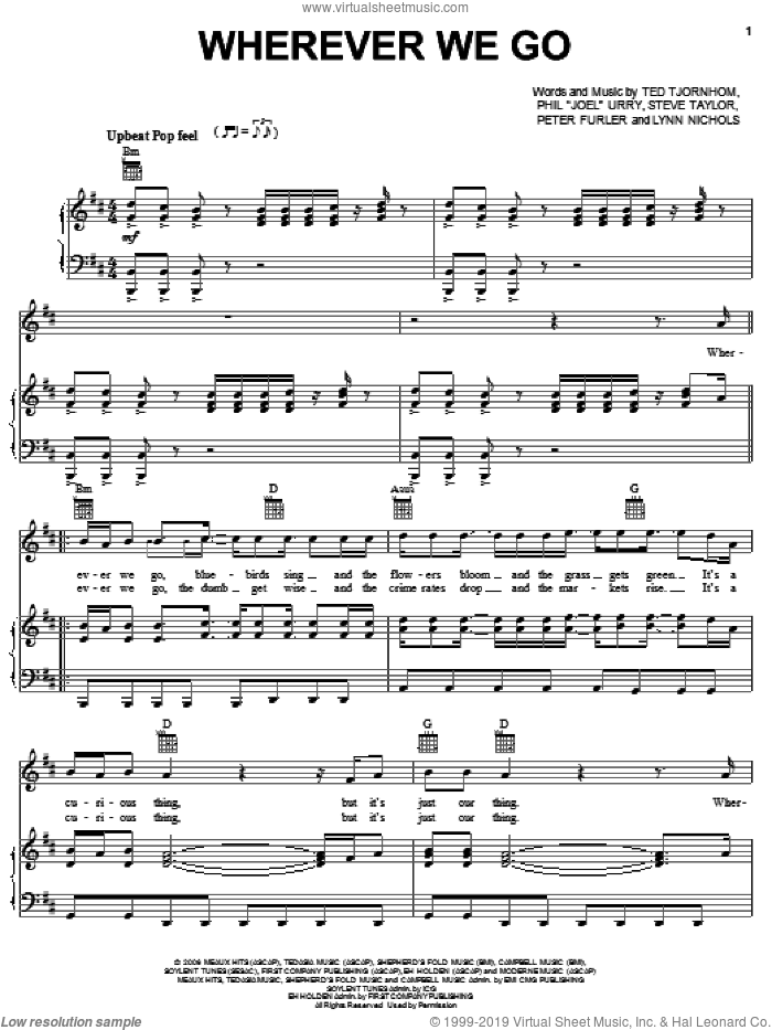 Wherever We Go sheet music for voice, piano or guitar by Newsboys, Lynn Nichols, Peter Furler, Phil 'Joel' Urry, Steve Taylor and Ted Tjornhom, intermediate skill level