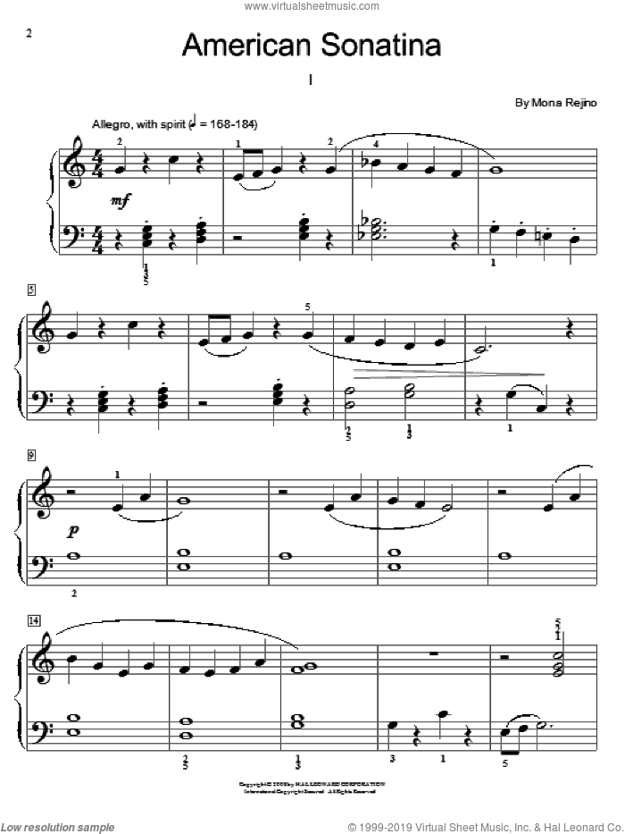 American Sonatina sheet music for piano solo (elementary) by Mona Rejino and Miscellaneous, beginner piano (elementary)