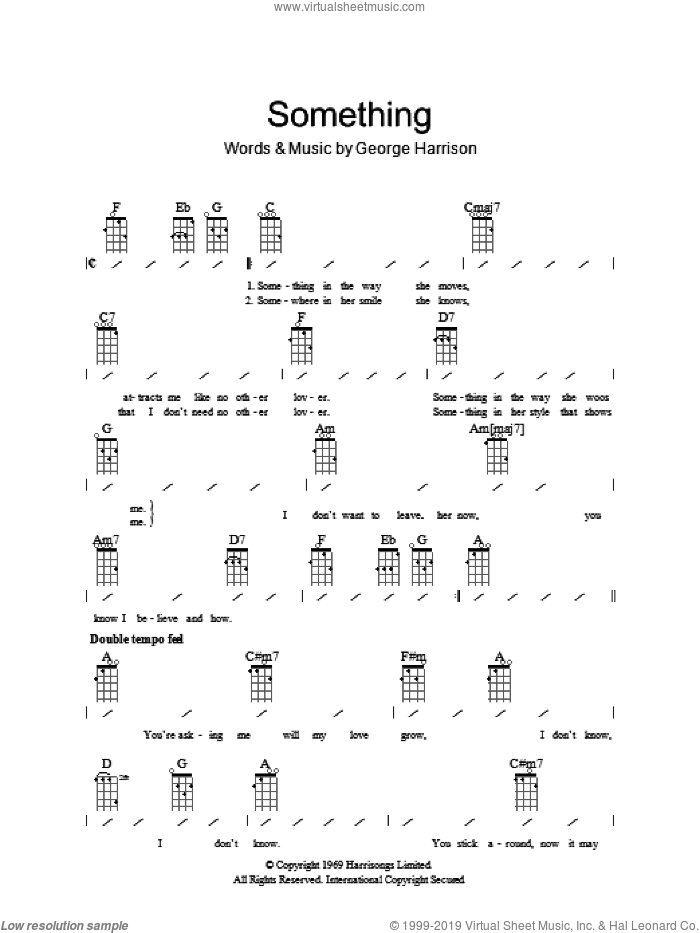 Something sheet music for ukulele (chords) by The Beatles and George Harrison, intermediate skill level