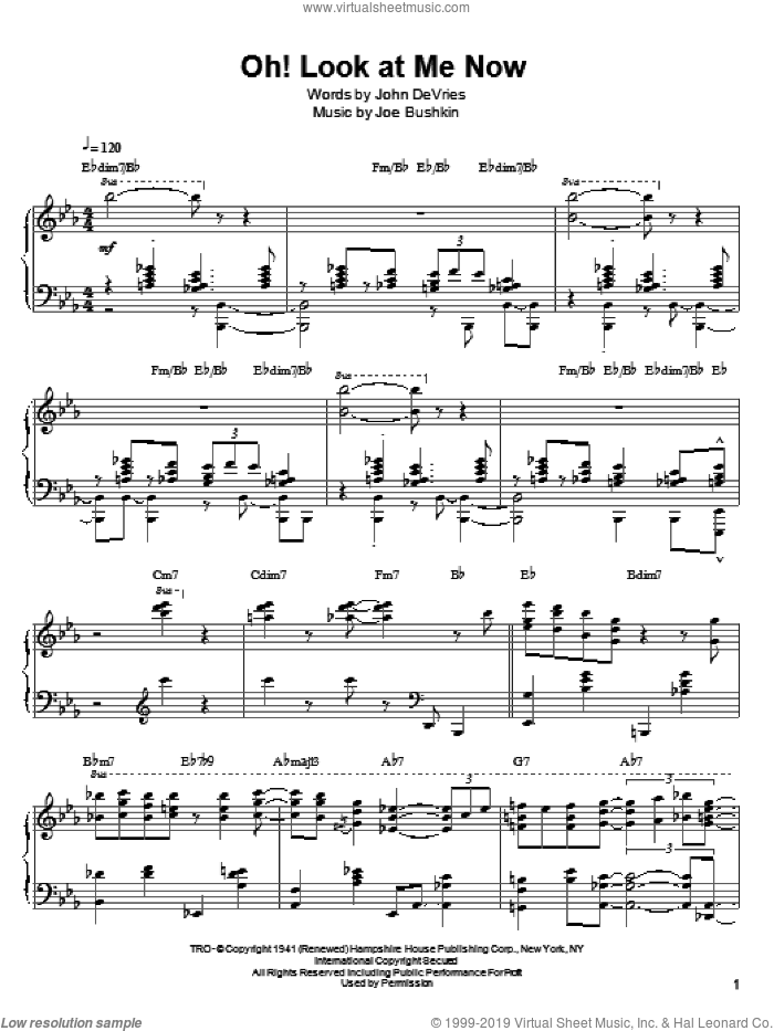 Oh! Look At Me Now sheet music for piano solo by Hank Jones, Benny Goodman, Tommy Dorsey, Joe Bushkin, John De Vries and John DeVries, intermediate skill level