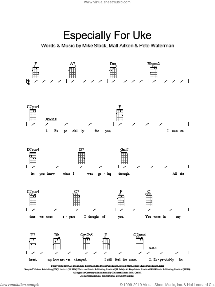 Especially For You sheet music for ukulele (chords) by Kylie Minogue, Matt Aitken, Mike Stock and Pete Waterman, intermediate skill level