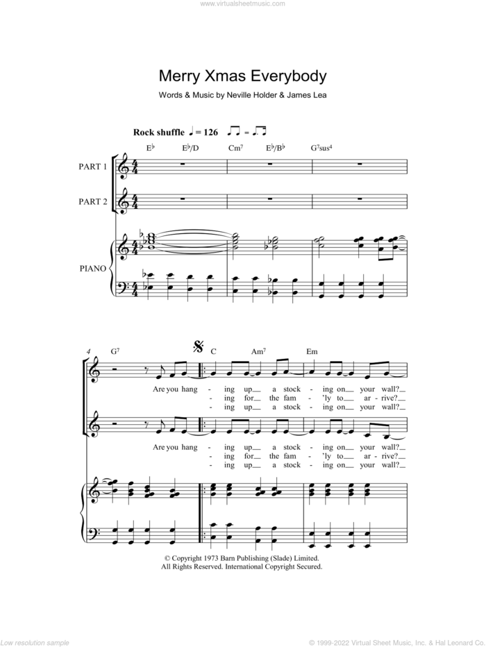 Merry Xmas Everybody (arr. Rick Hein) sheet music for choir (2-Part) by Slade, Rick Hein, James Lea and Neville Holder, intermediate duet