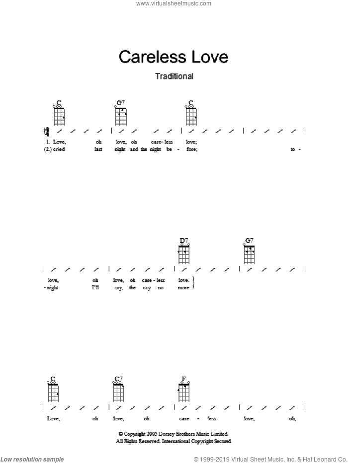 Careless Love sheet music for ukulele (chords), intermediate skill level