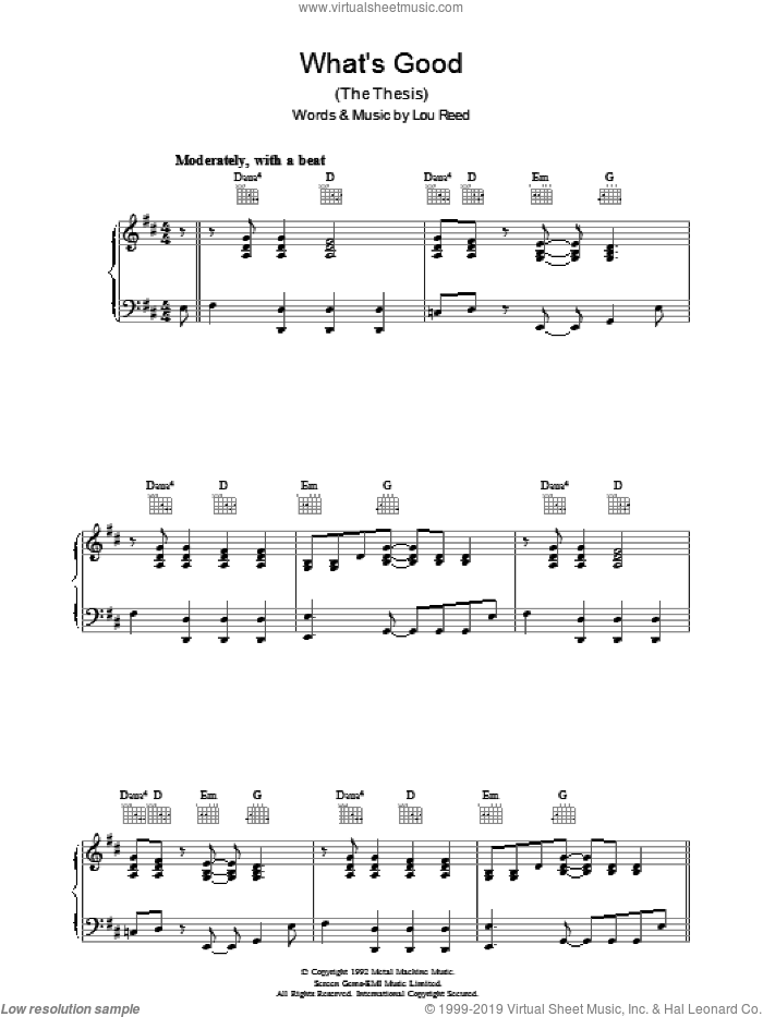 What's Good sheet music for voice, piano or guitar by Lou Reed, intermediate skill level