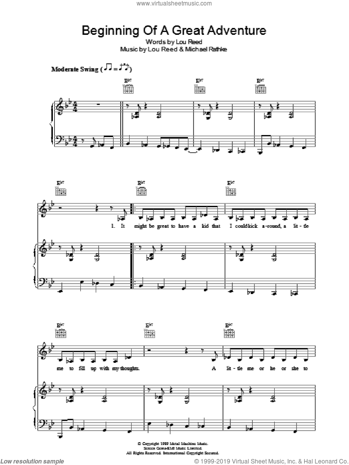 Beginning Of A Great Adventure sheet music for voice, piano or guitar by Lou Reed and Michael Rathke, intermediate skill level