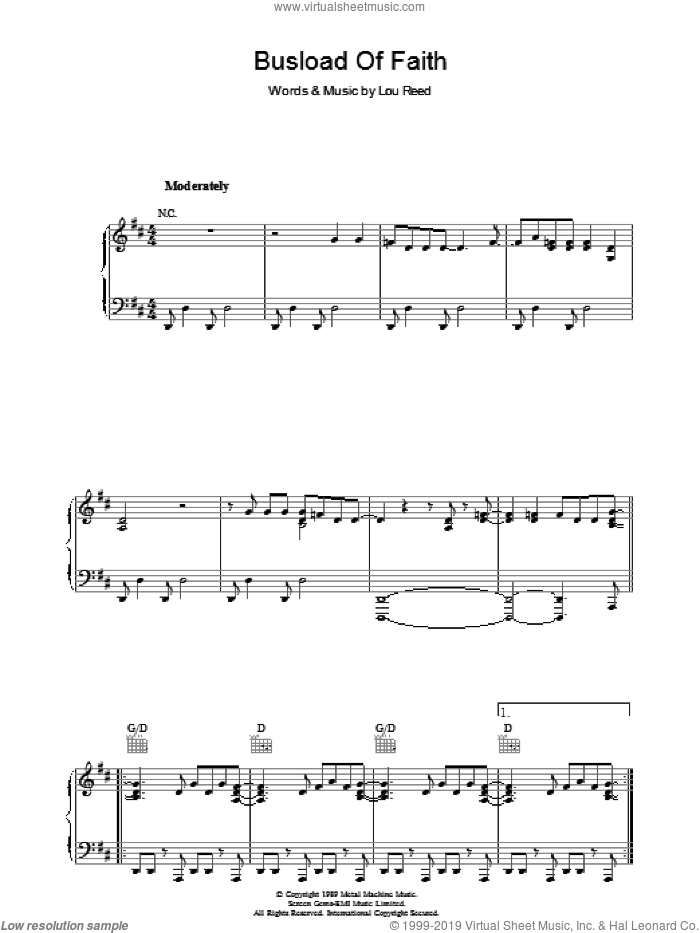 Busload Of Faith sheet music for voice, piano or guitar by Lou Reed, intermediate skill level