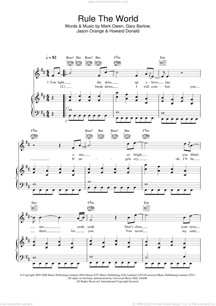 Rule The World (from Stardust) sheet music for voice, piano or guitar by Take That, Gary Barlow, Howard Donald, Jason Orange and Mark Owen, intermediate skill level