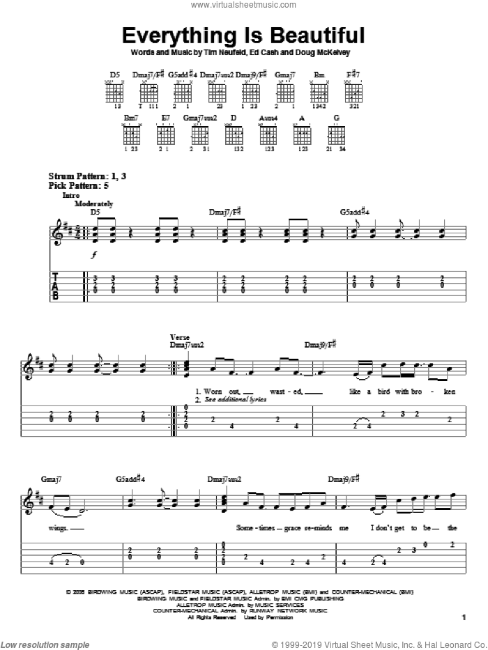 Everything Is Beautiful sheet music for guitar solo (easy tablature) by Starfield, Doug McKelvey, Ed Cash and Tim Neufeld, easy guitar (easy tablature)