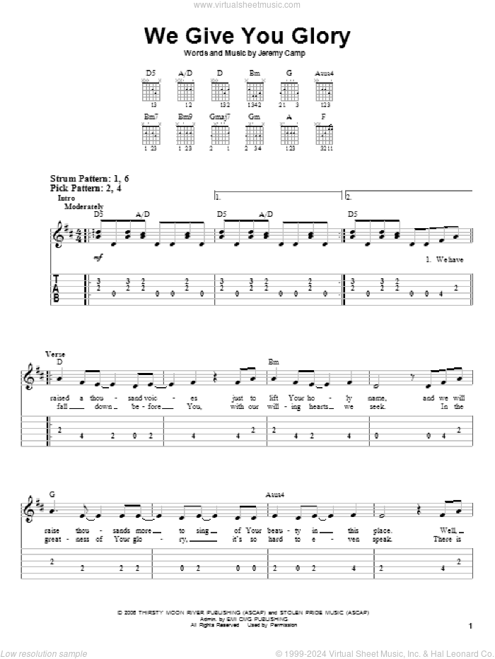 We Give You Glory sheet music for guitar solo (easy tablature) by Jeremy Camp, easy guitar (easy tablature)