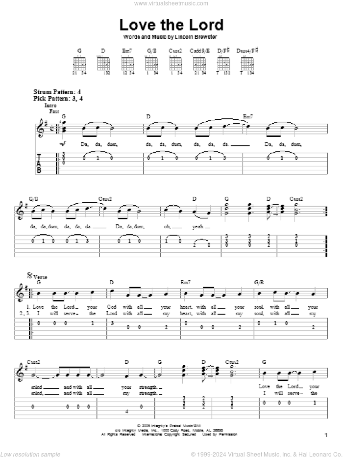 Love The Lord sheet music for guitar solo (easy tablature) by Lincoln Brewster, easy guitar (easy tablature)