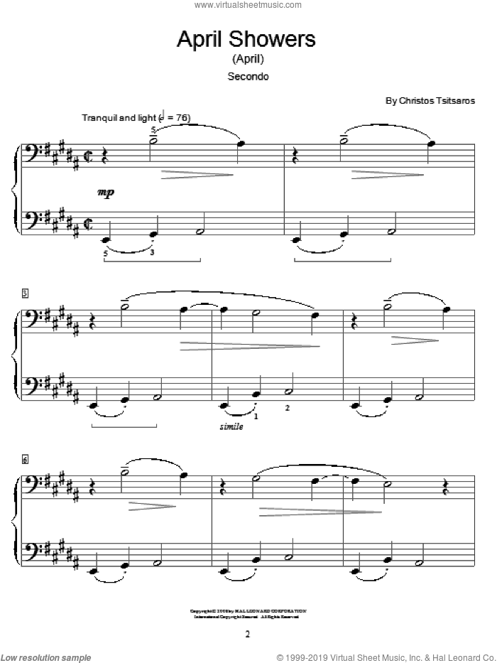 April Showers (April) sheet music for piano four hands by Christos Tsitsaros and Miscellaneous, intermediate skill level