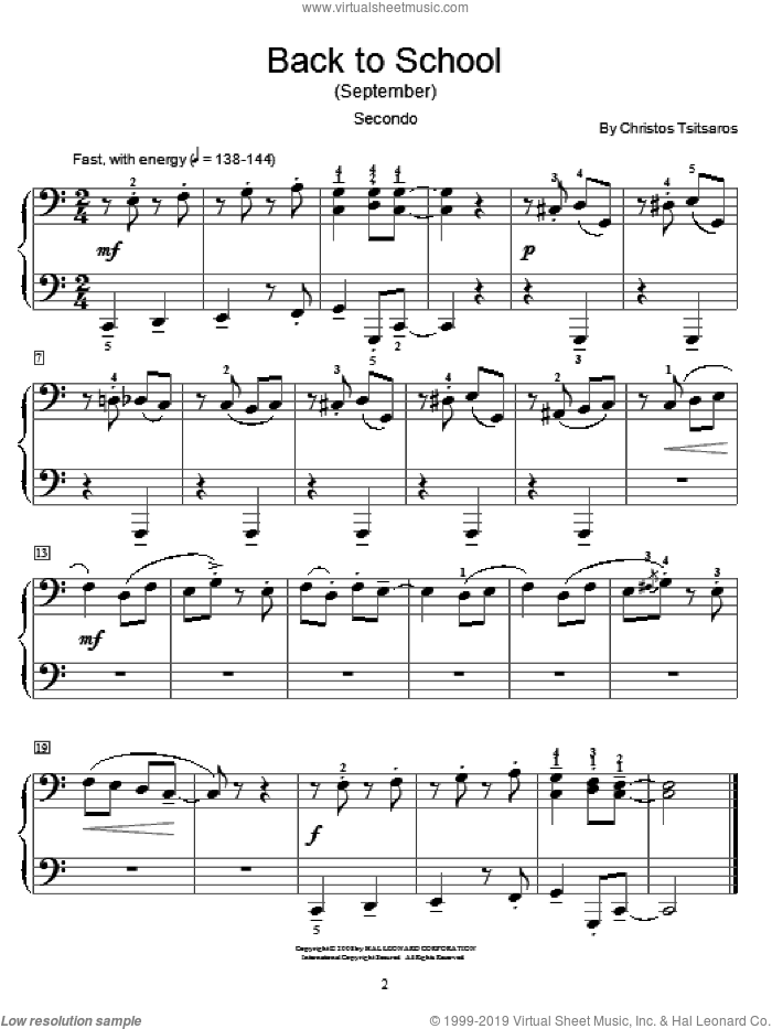 Back To School (September) sheet music for piano four hands by Christos Tsitsaros and Miscellaneous, intermediate skill level