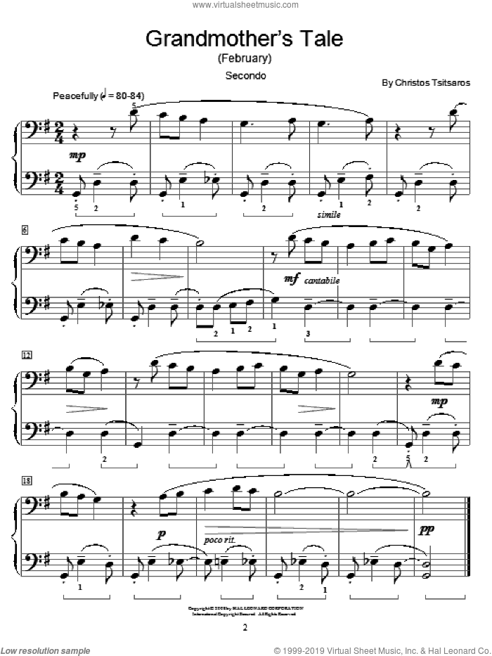 Grandmother's Tale (February) sheet music for piano four hands by Christos Tsitsaros and Miscellaneous, intermediate skill level