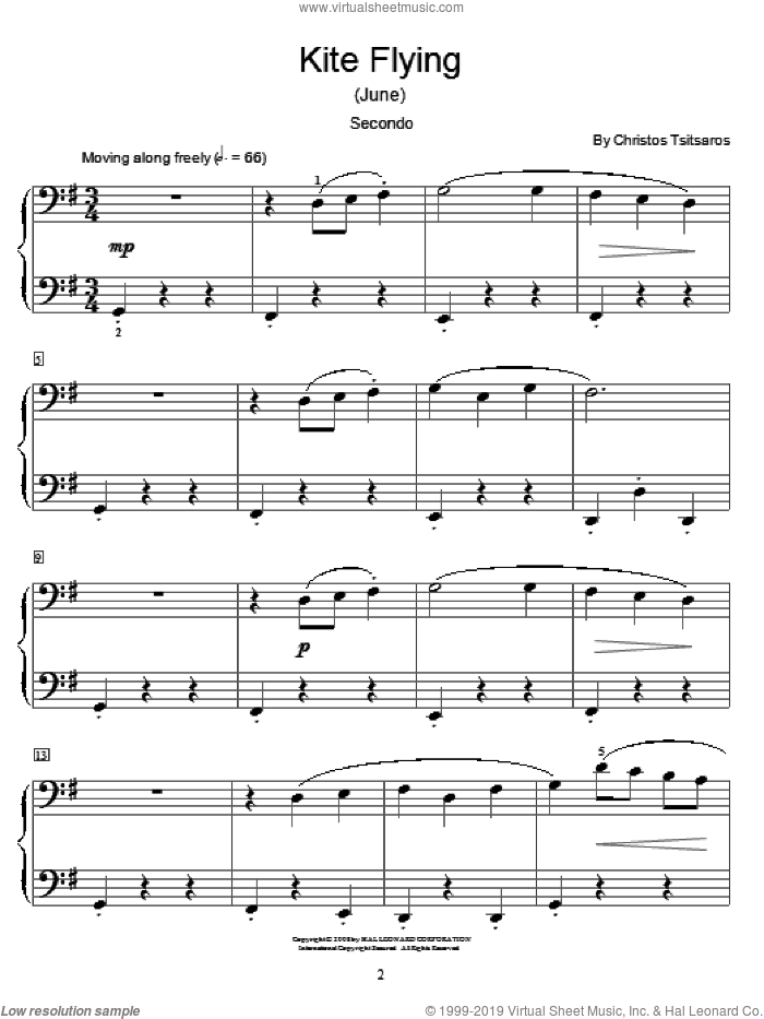 Kite Flying (June) sheet music for piano four hands by Christos Tsitsaros and Miscellaneous, intermediate skill level
