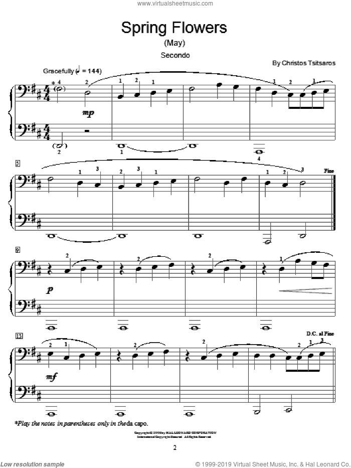Spring Flowers (May) sheet music for piano four hands by Christos Tsitsaros and Miscellaneous, intermediate skill level