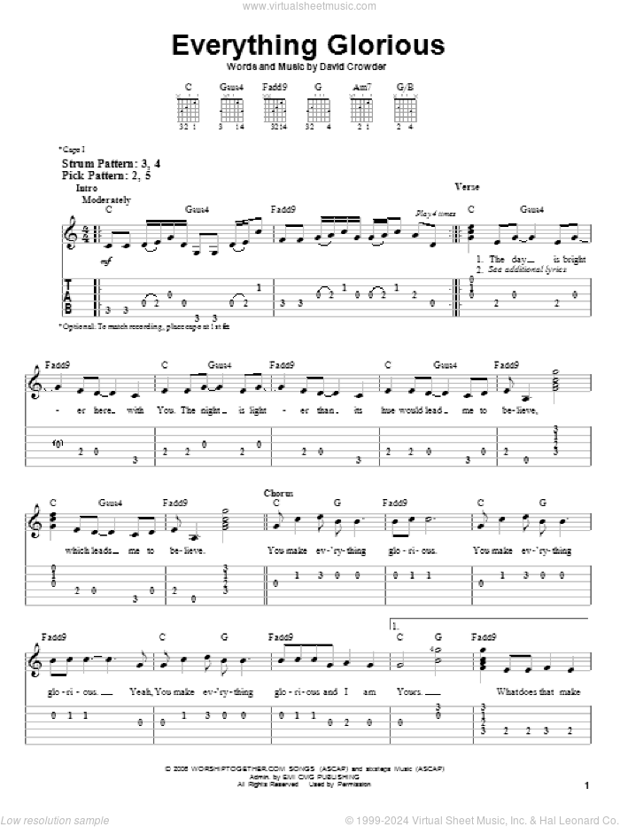 Everything Glorious sheet music for guitar solo (easy tablature) by David Crowder Band and David Crowder, easy guitar (easy tablature)